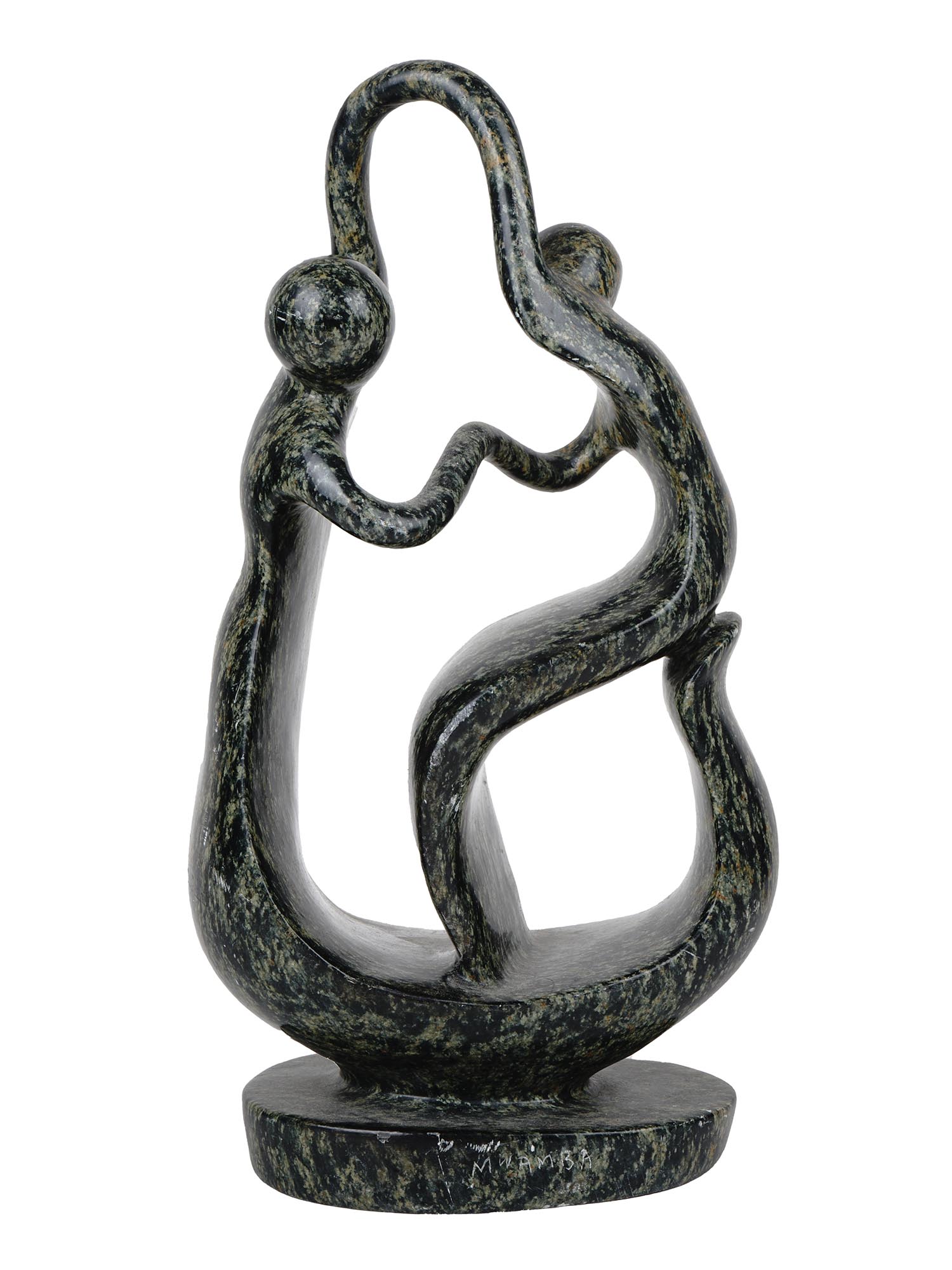 MARBLE SCULPTURE TWO FIGURES LOVERS SIGNED MWAMBA PIC-2